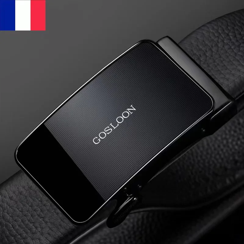 

GOSLOON-Genuine Cow Leather Automatic Belt For Men Formal Automatic Buckle Belt Genuine Leather Mens business Strap5 years warra