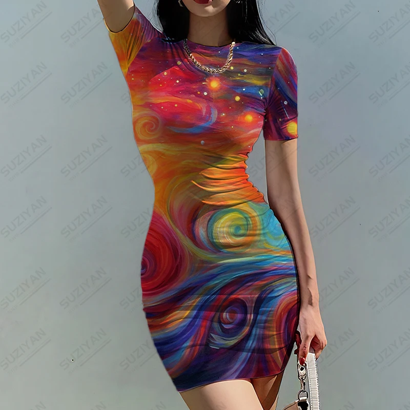

2023 Summer Hot-selling Dress Fashion 3D Printing Pattern Dress Female Comfortable Breathable Dresses Soft Short Sleeve Dress