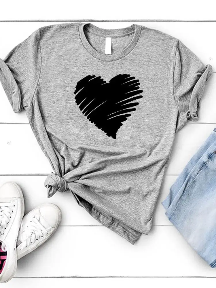 

Женская футболка с принтом Love Heart, летняя футболка с коротким рукавом и графическим принтом в стиле 90-х, акварельная футболка