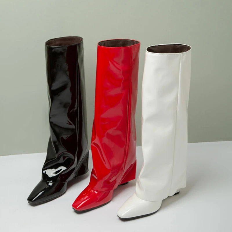Низкая цена зеркальные лакированные высокие сапоги до колена женские на высокой