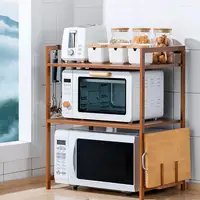 Bamboo Microwave Shelf Height Adjustable Rack Kitchen Shelf Spice Organizer Kitchen Storage Rack Kitchenware Holder
