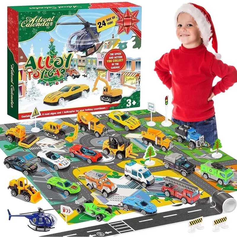 

Cars Christmas Advent Calendar 24 Days Countdown Toys Set Multifunctional Playset Car Advent Calendar Gift Box For Kids Supplies