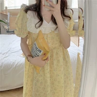 2022 summer pajamas for women cotton night gown plaid floral colorblock v neck short sleeved home wear vestido woman sleep dress