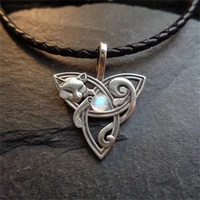 boho inlaid natural moonstone silver color fox celtic knot necklace fashion design sense women metal necklace party gift jewelry