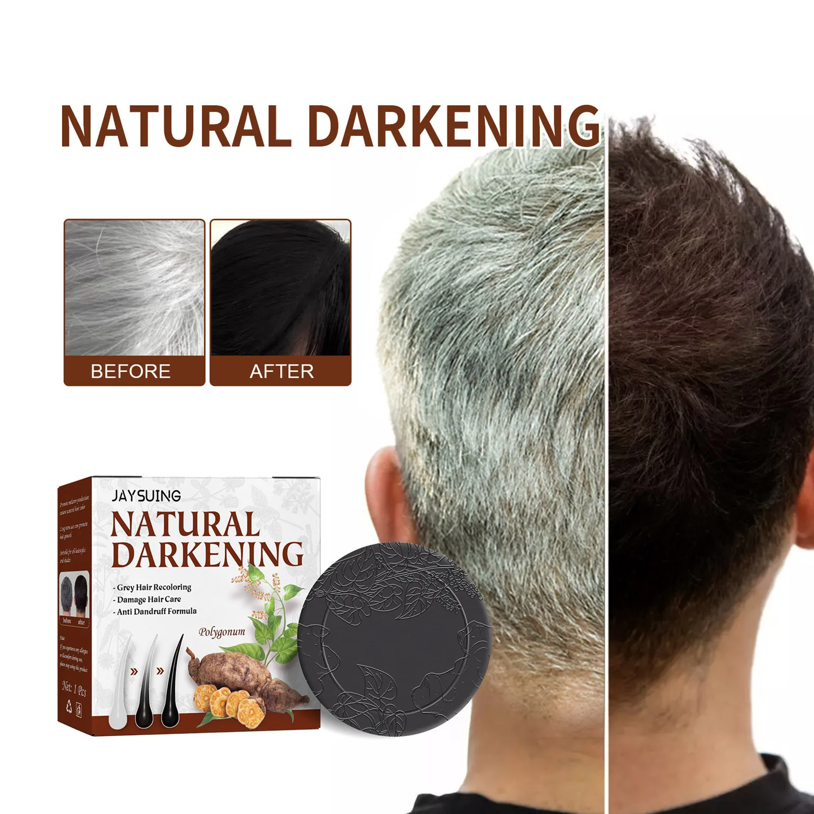 

Sdotter Natural Organic Mild Formula Hair Shampoo Polygonum Essence Hair Darkening Shampoo Bar Soap Gray Hair Reverse Hair Clean