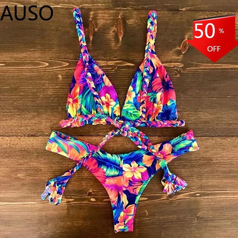 

Комплект бикини женский с чашками пуш-ап, однотонный купальный костюм с принтом, бразильский комплект для плавания, пляжная одежда, 2021