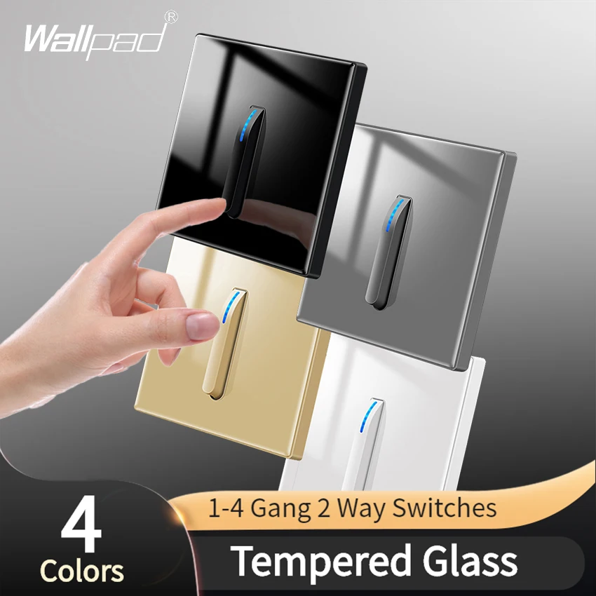 

Wallpad 1 2 3 4 Gang Piano Button 1 Way 2 Way White Black Gray Gold Tempered Glass Panel Wall Switch L6