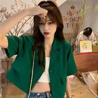 solid crop blazer short sleeve jackets for women 2022korean harajuku casual loose tops gothic y2k high street summer coat female