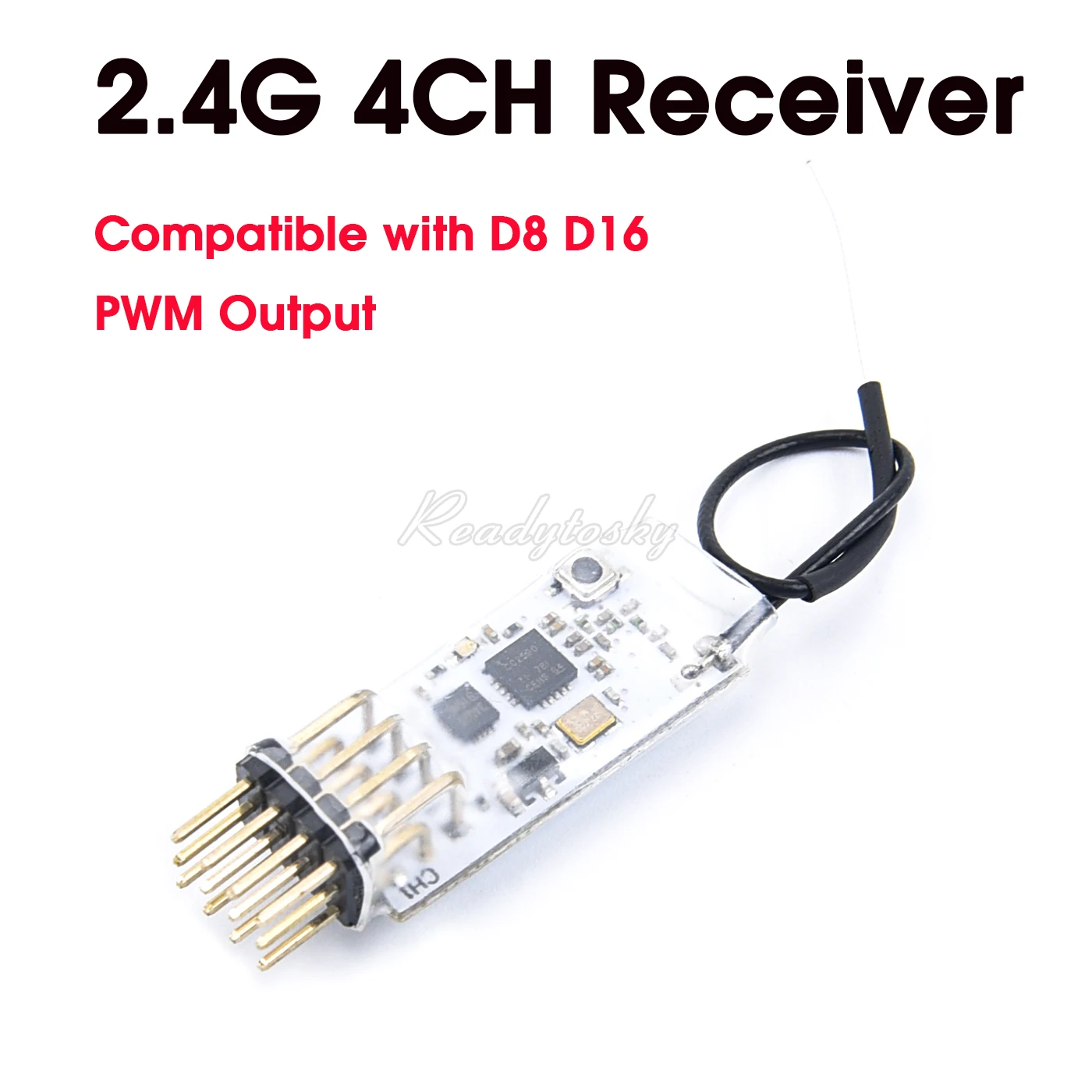 

Mini 2.4G 4CH Receiver PWM Output Compatible with D8 D16 for FRSKY Futaba Jumper T16 X9D RC FPV Racing Drone