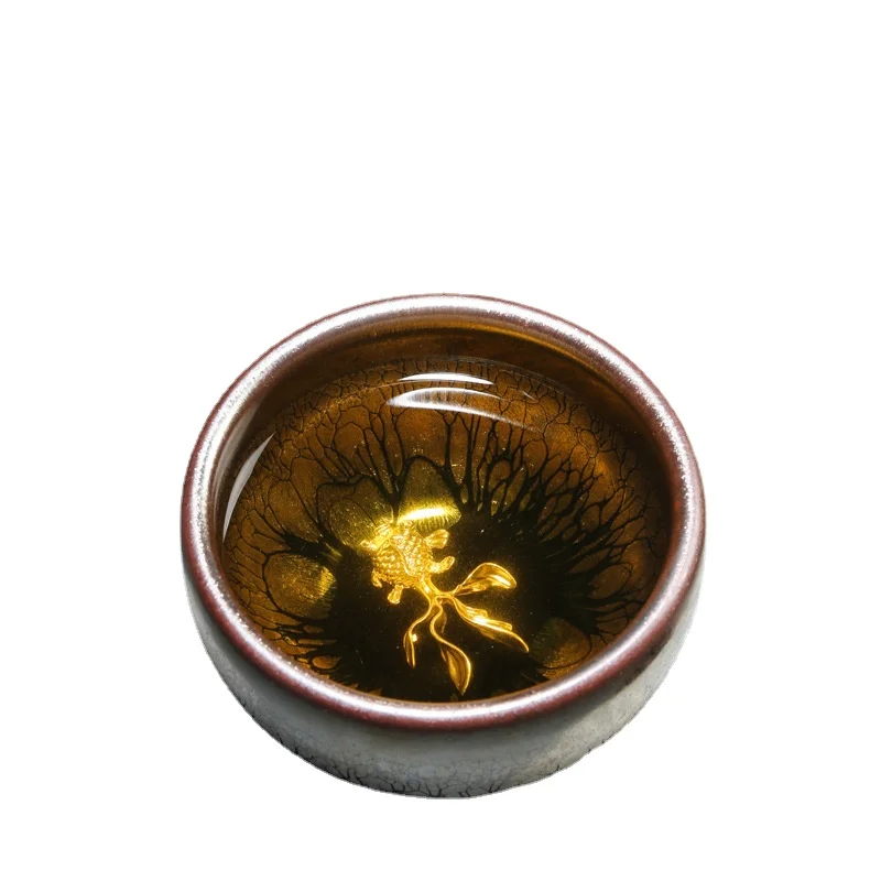 

Jianzhan Teacup Glaze Inlaid with Silver Oil Dripping Tea Bowl Kungfu Tea Cup Kiln Changed Ceramic Master Teacups Exquisite Gift
