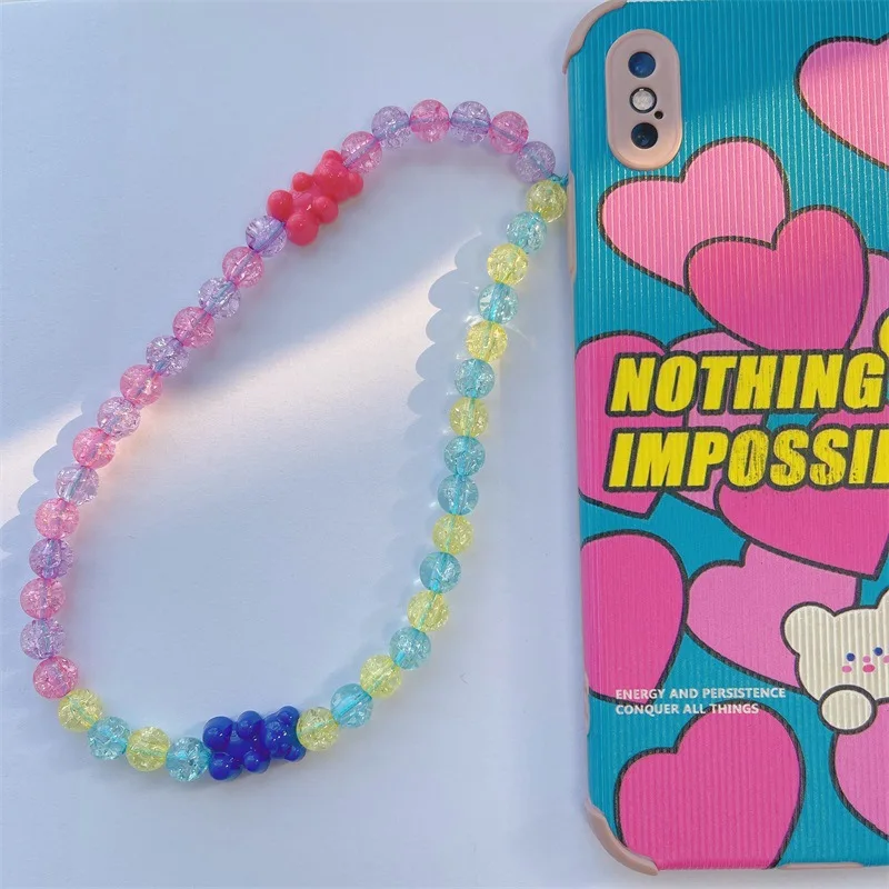 

Creative Rose Red Blue Popping Beads Three-dimensional Resin Bear Acrylic Beaded Cute Style Mobile Phone Chain Of Female Jewelry