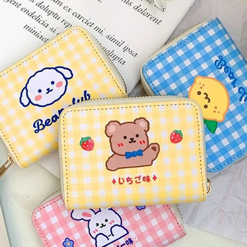 Ladies Short Cute Wallet Korean Cartoon Cute Bear Small Mini Coin Wallet Purse Clutch Card Cash Organizer Money Bag Purses