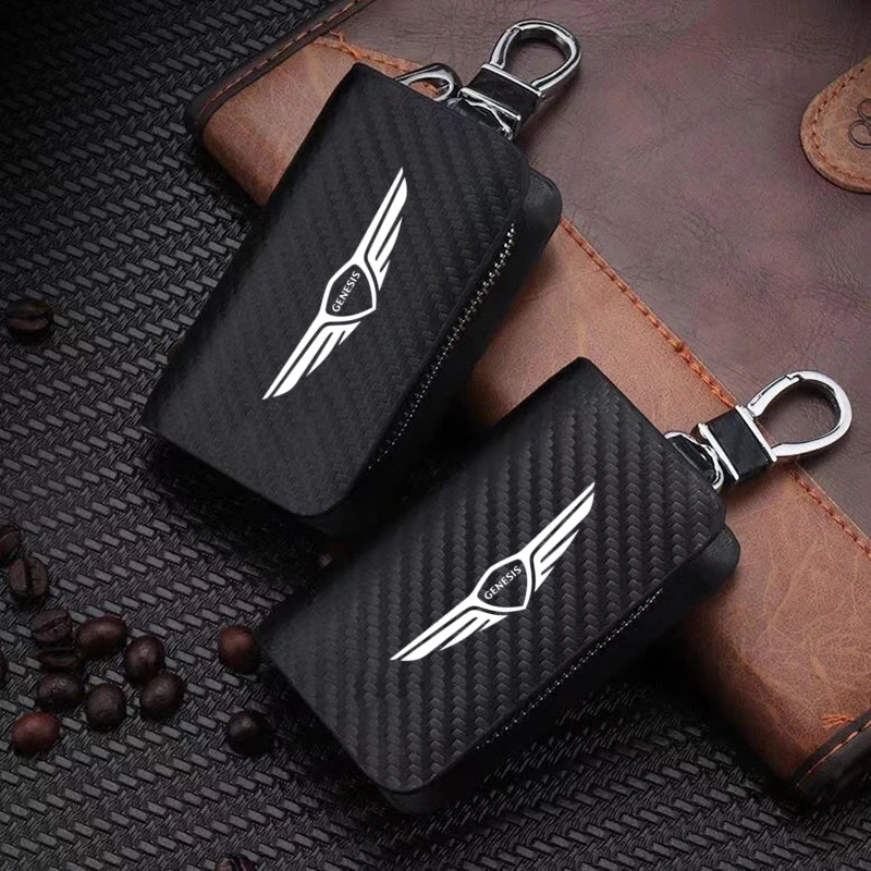 

Leather Car Key Protection Shell Bag Carbon Filber Car Key Case Car Keychain For Hyundai Genesis Coupe G80 G70 GV80 BH GH