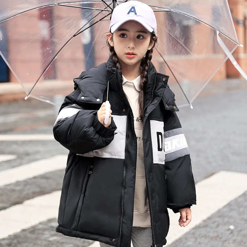 

2023 зимняя крутая Толстая теплая пуховая куртка с капюшоном для девочек и мальчиков детская куртка с принтом Kisd верхняя одежда