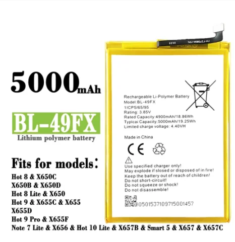 1x5000 мАч 19.25Wh Аккумулятор для Infinix Hot 8 X650 X650B 9 X655 X656 Note 7 Lite CD6 CD7 KD8 аккумуляторы |