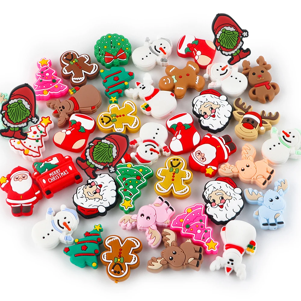 

5/10pcs New Christmas Santa Reindeer Snowman Cookies Silicone Beads For Jewelry Making DIY Christmas Gifts Jewelry Accessories