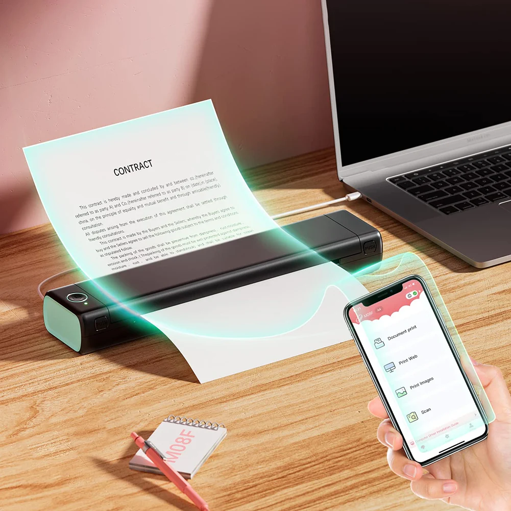 Беспроводной принтер, совместимый с Bluetooth, для 210 мм форматов печати,  Переносной компактный принтер для фотографий, школьные принадлежности |  AliExpress