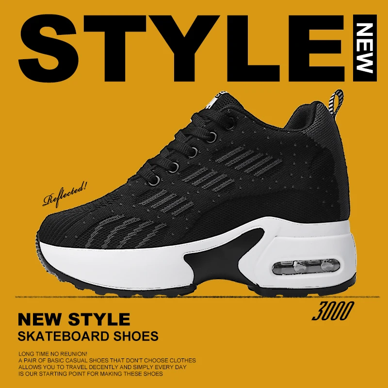 

Heel Shoes Women Casual Platform Sneakers Increase Fly Ladies Mesh Breathable Comfortable Thick-soled Elastic Vulcanized Shoes