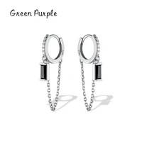 real s925 sterling silver punk geometric chain zircona earrings for women fine jewelry fashion shining hoop earrings party gift