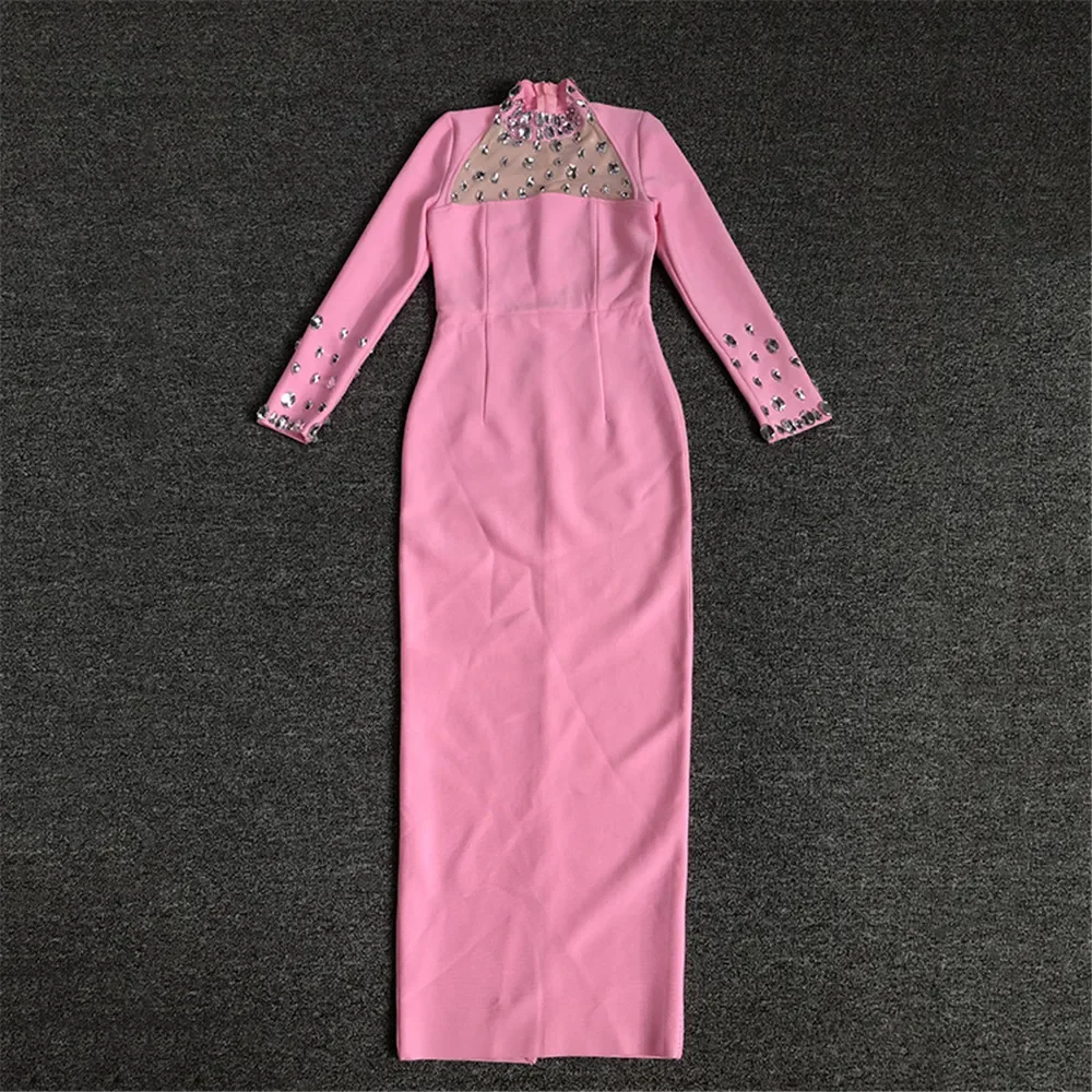 Роскошные бандажные платья женские розовые черные водолазки с длинным рукавом и