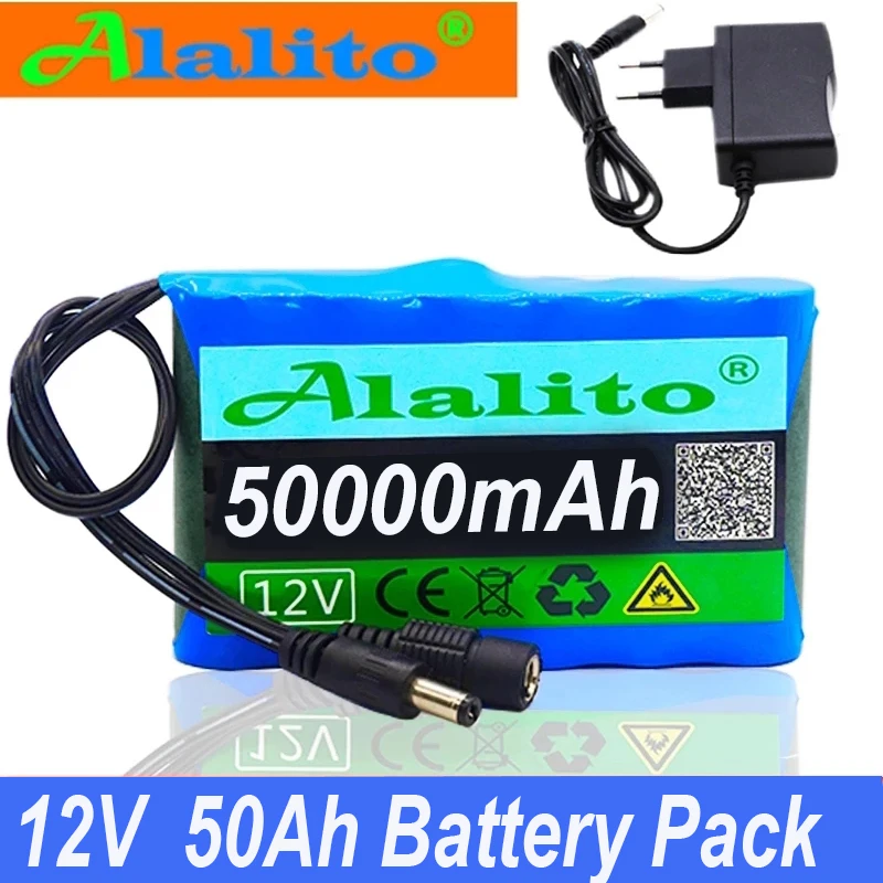 NEW Portable Super 12V 50000mah Battery Rechargeable Lithium Ion Battery Pack Capacity DC 12.6v 30Ah CCTV Cam Monitor + Charger