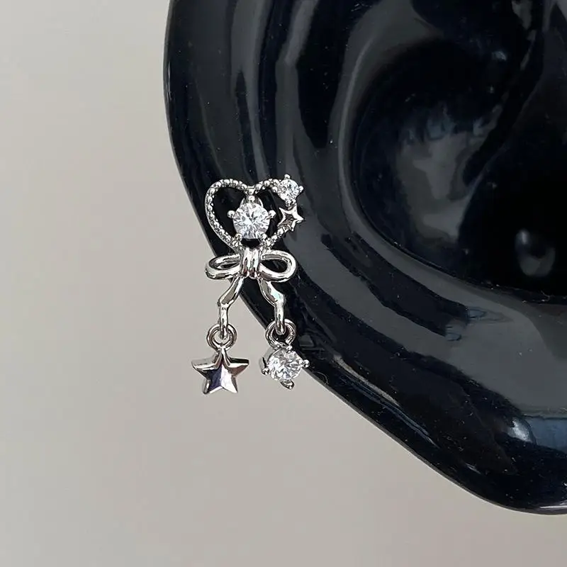Фото 1pcs Quality Love Star Zircon 316L Stainless Steel Ear Bone Nail Y2K Silver Color Earring for Women Cochlear Accessorie №1