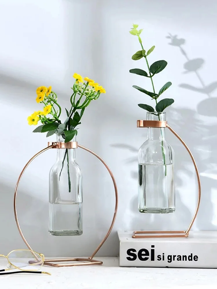 

Wall Hanging Plant Glass Vase Iron Gold Tabletop Vases Geometric Wall-mounted Flower Pot Nordic Bedroom Wedding Decor Art Crafts