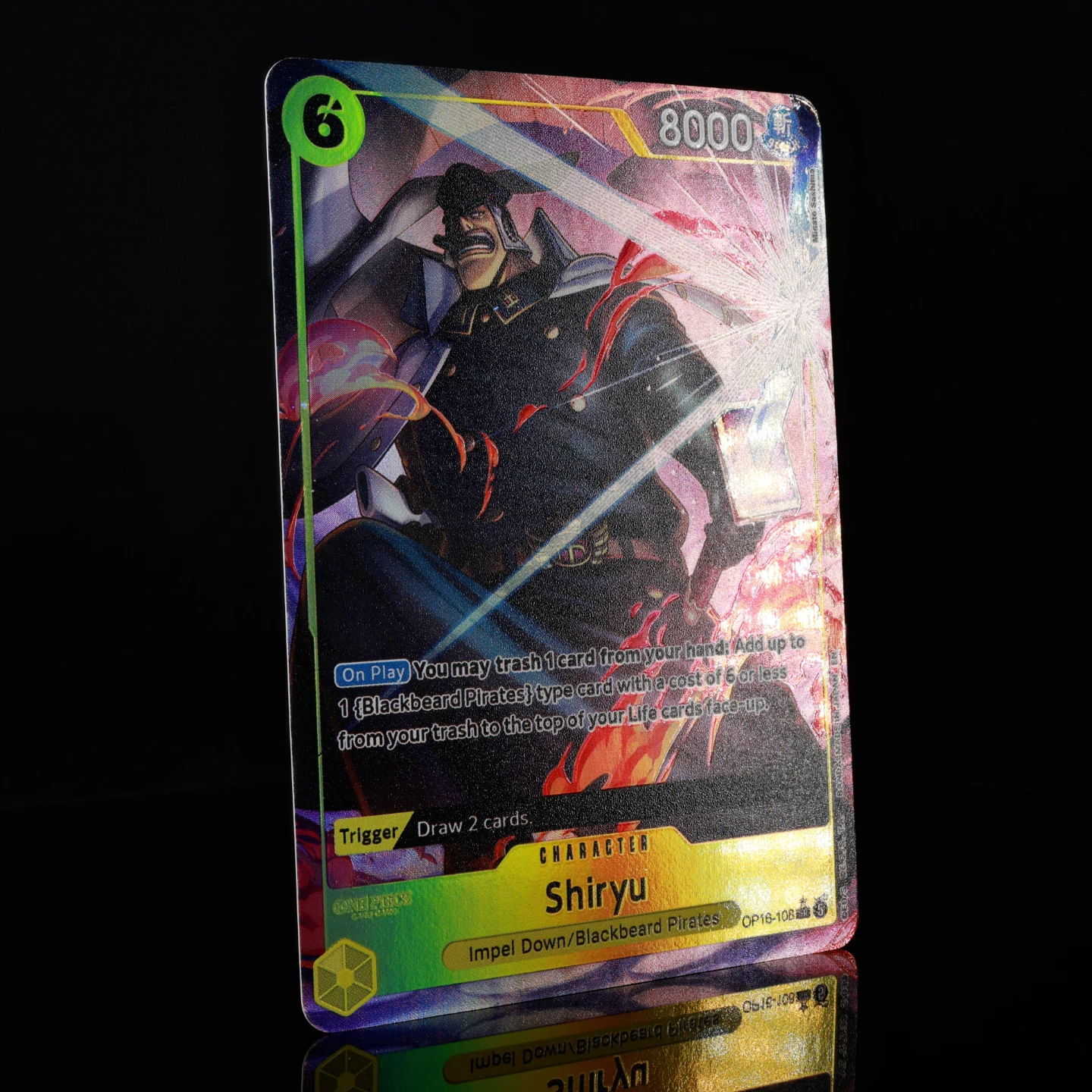Фото Коллекционная карта One Piece TCG OPCG на английском языке OP16-108 Ширю AA 6 Cost OP16, желтая фольгированная карта Ширю с текстурой, аниме-карта №2