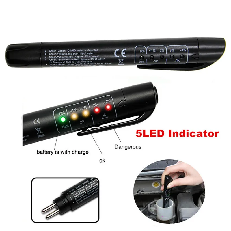 Teste Líquido Automático Caneta Testador Fluido de Freio Led Indicador Display para Dot3 Dot4 Eletrônico Caneta Freio Fluido Óleo Testador Digital