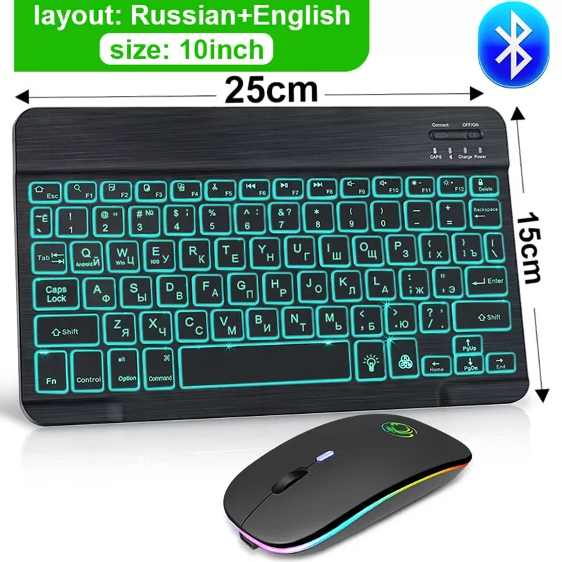 

RGB Bluetooth Keyboard Wireless Keyboard Bluetooth Mini Spanish Russian Keyboard RGB Backlit Rechargeable For ipad Phone Tablet