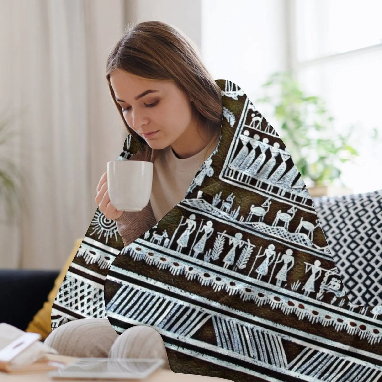 Новое племенное искусство Саура живопись граффити Той Индия плед роскошная