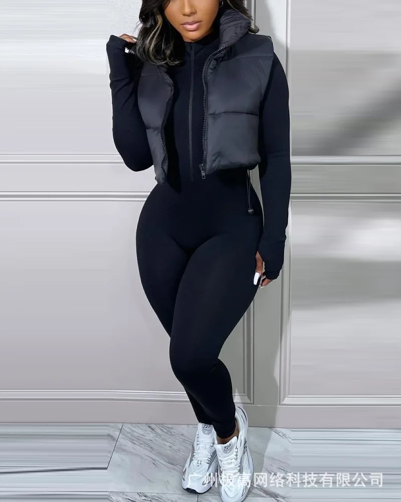 Women's Sleeveless Short Cotton Jacket Winter Thicken Keep Warm Coat 2022 New Lapel Parkas Fashion Casual Black Zipper Overcoats