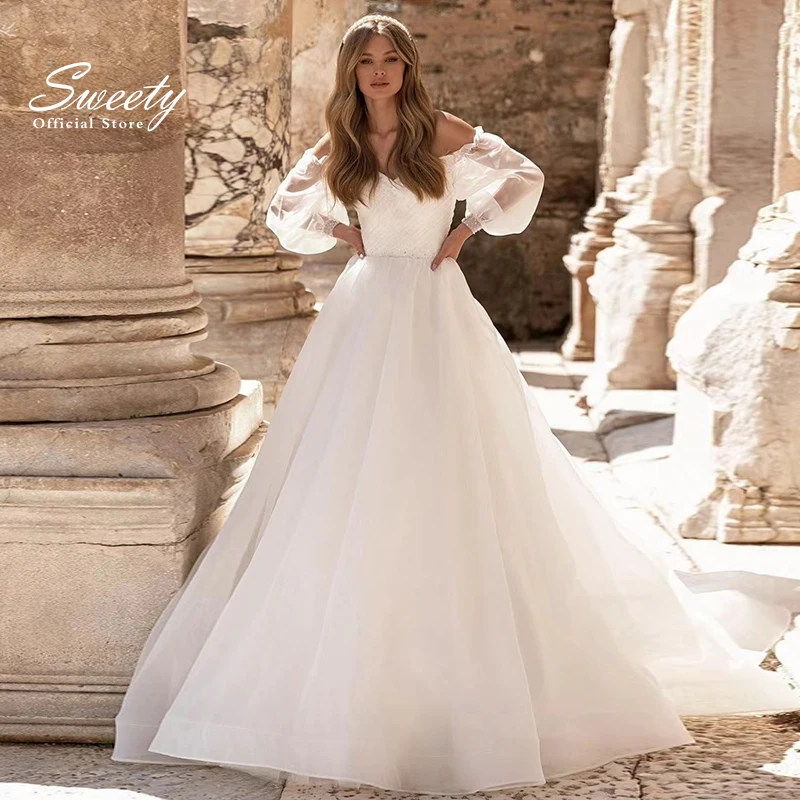 

Simplicity Shining Brautkleid Organza With 30d Chiffon Princess Ball Gown O-neck Full Sleeve Elegant Bride Dresses Robes De Mari