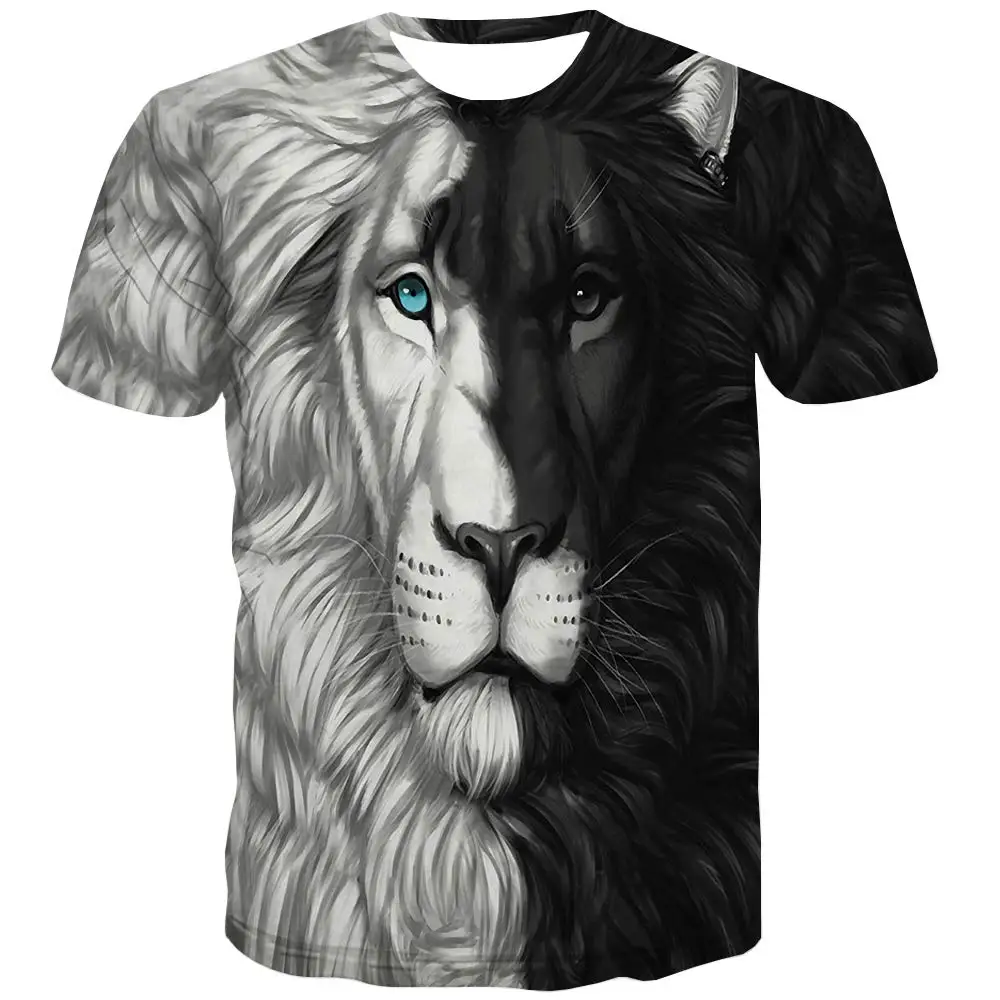 

Men Funny T-shirts 3D Lion Printed Graphics Novelty Casual Three Dimensional Composition Short Sleeve T Shirts Clothing Tee Tops