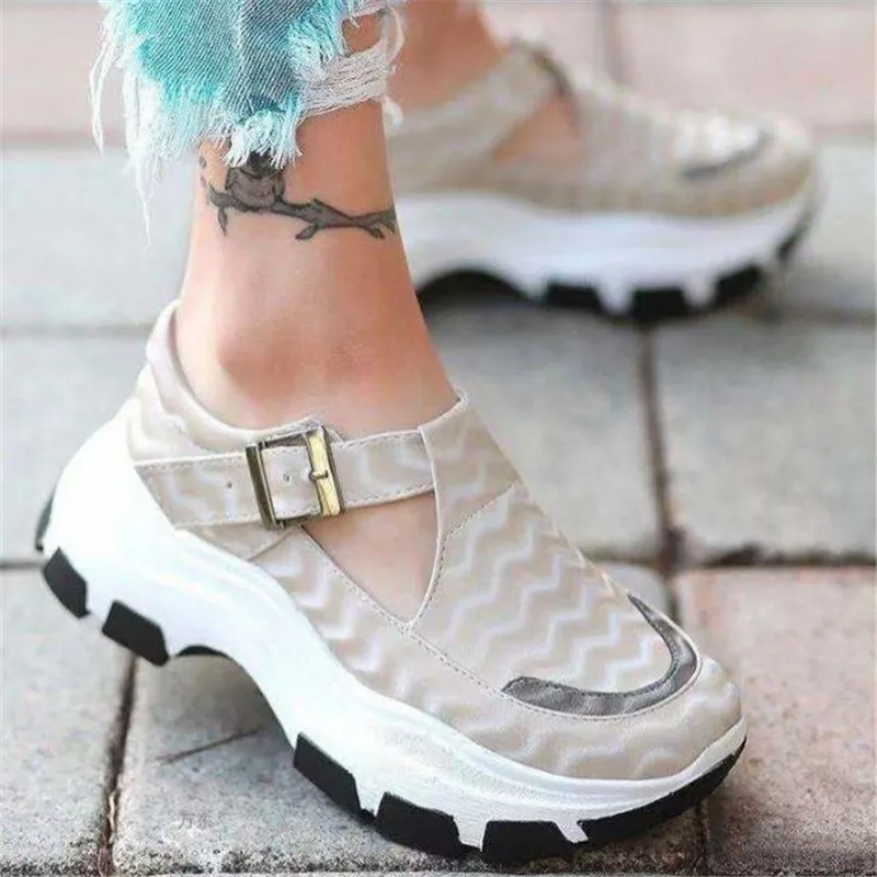 

Кроссовки женские на платформе, удобная повседневная прогулочная обувь, Вулканизированная подошва, с пряжкой, с вырезами, белые, осень