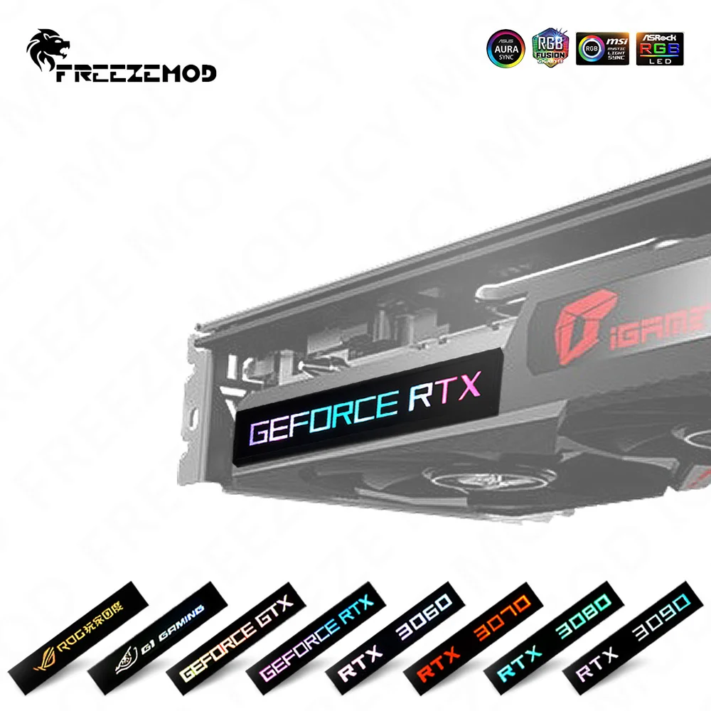 freezemod gpu side panel rtx3090 gtx rog pc decoration video card plate faith lamp water cooler aura sync liquid cooling argb free global shipping