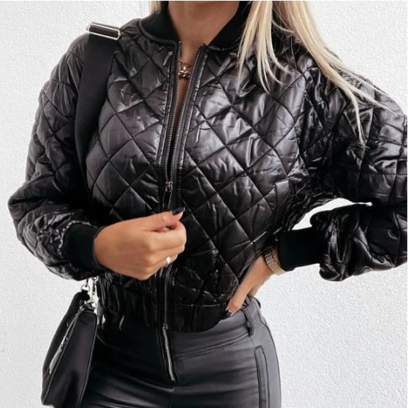 Women's Jacket Winter Thin Parka Coat Army Green Bomber Jacket Retro Fashion Streetwear Pocket Long Sleeve Short Coat Ladies