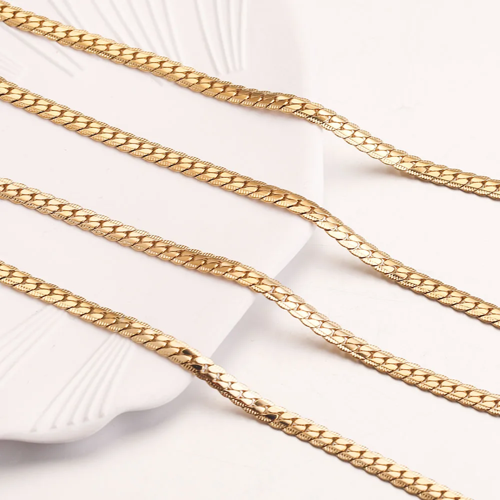 

1 Meter 4mm width Gold Stainless Steel Flat Link Chain Embossing Textured Snake Curb Chains for Jewelry Supplies Making DIY