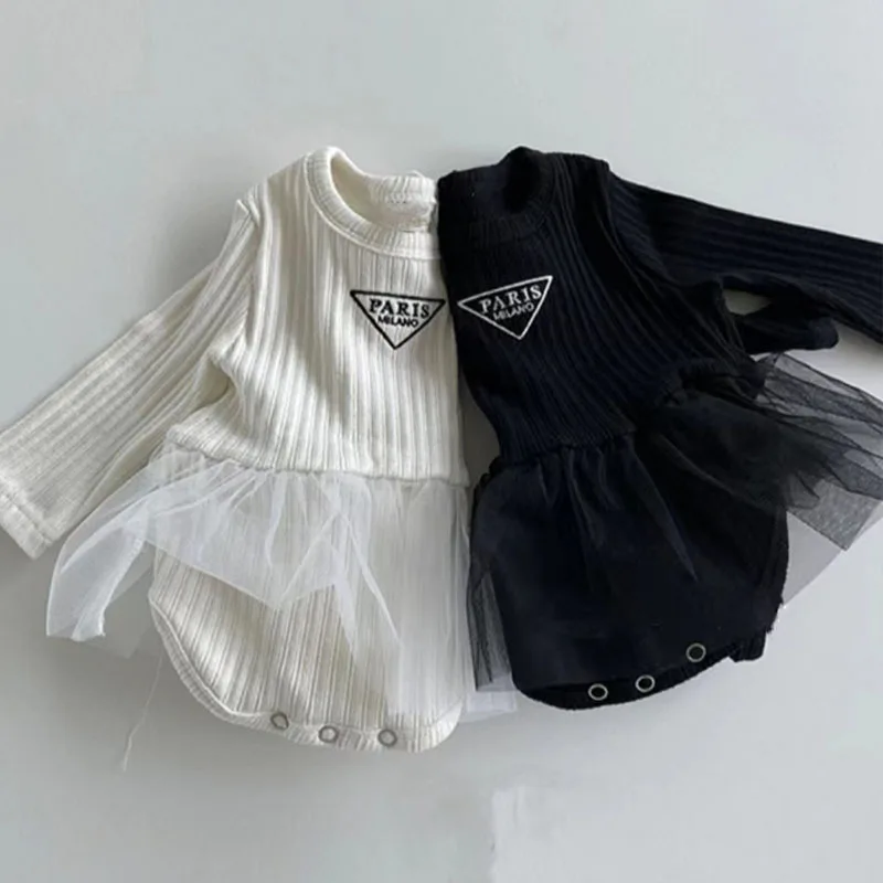 Newborn Clothes Girls Romper Dress 2023 Autumn Small Fragrance Baby Girl One Piece Clothes Gauze Skirt Climbing Clothes