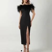 2022 spring and summer new womens one shoulder evening dress feather ladies dress banquet temperament long skirt
