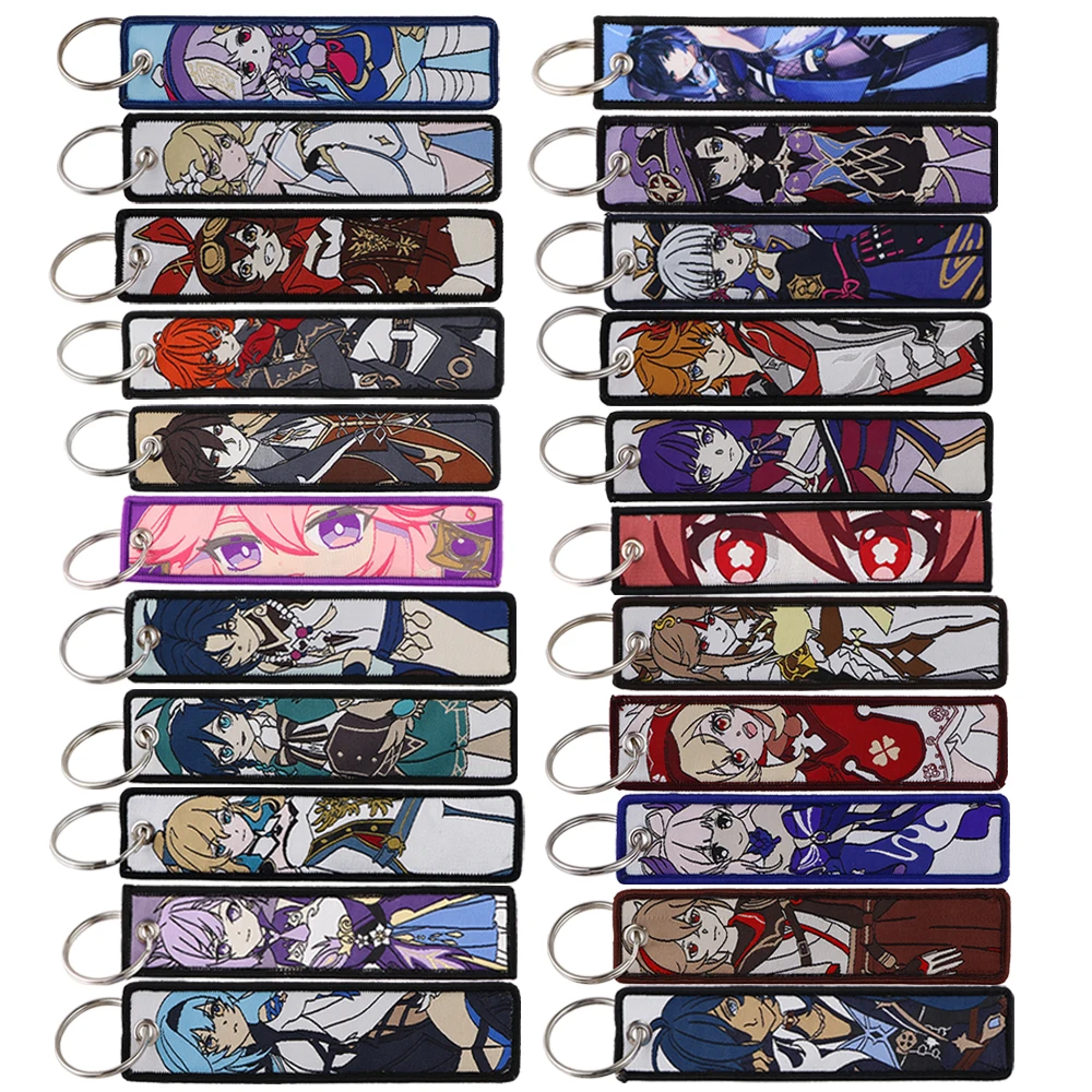 

Anime Genshin Impact Tag Keychain Hu Tao Key Ring Yae Miko Keychain For Cars Backpack Pendant Cosplay Jewelry Friends Fans Gift