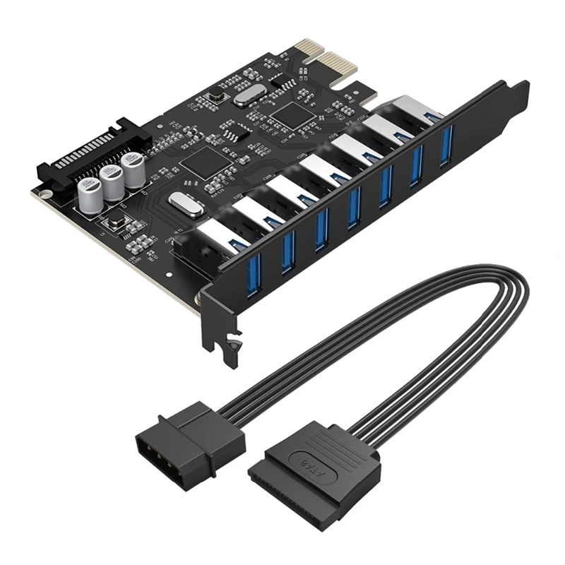 

Супер скоростная 7-портовая USB 3.0 PCI-E Экспресс-карта с 15-контактным разъемом питания SATA PCIE адаптер