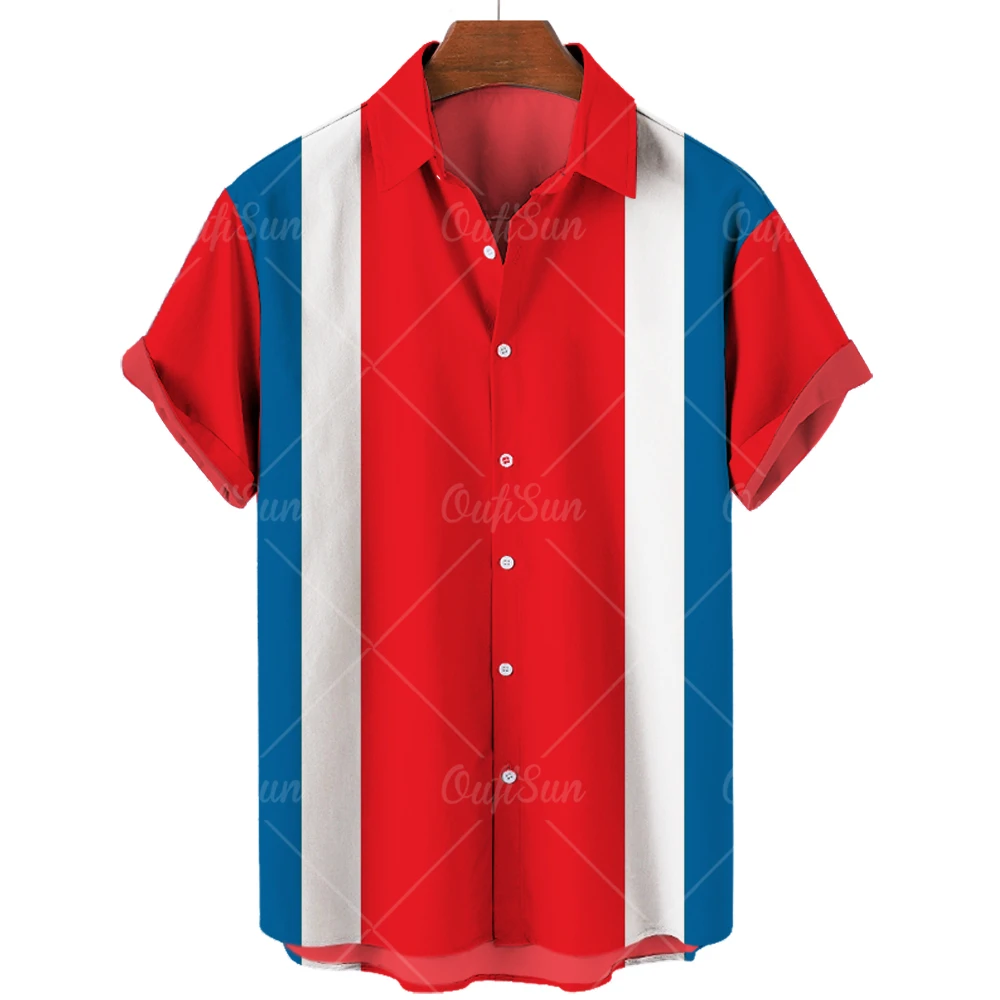 2022 Fashion Men's Short Sleeve Hawaiian Shirt Tops Flag Print Shirts Plus Size Summer Men's Casual Beach Shirts