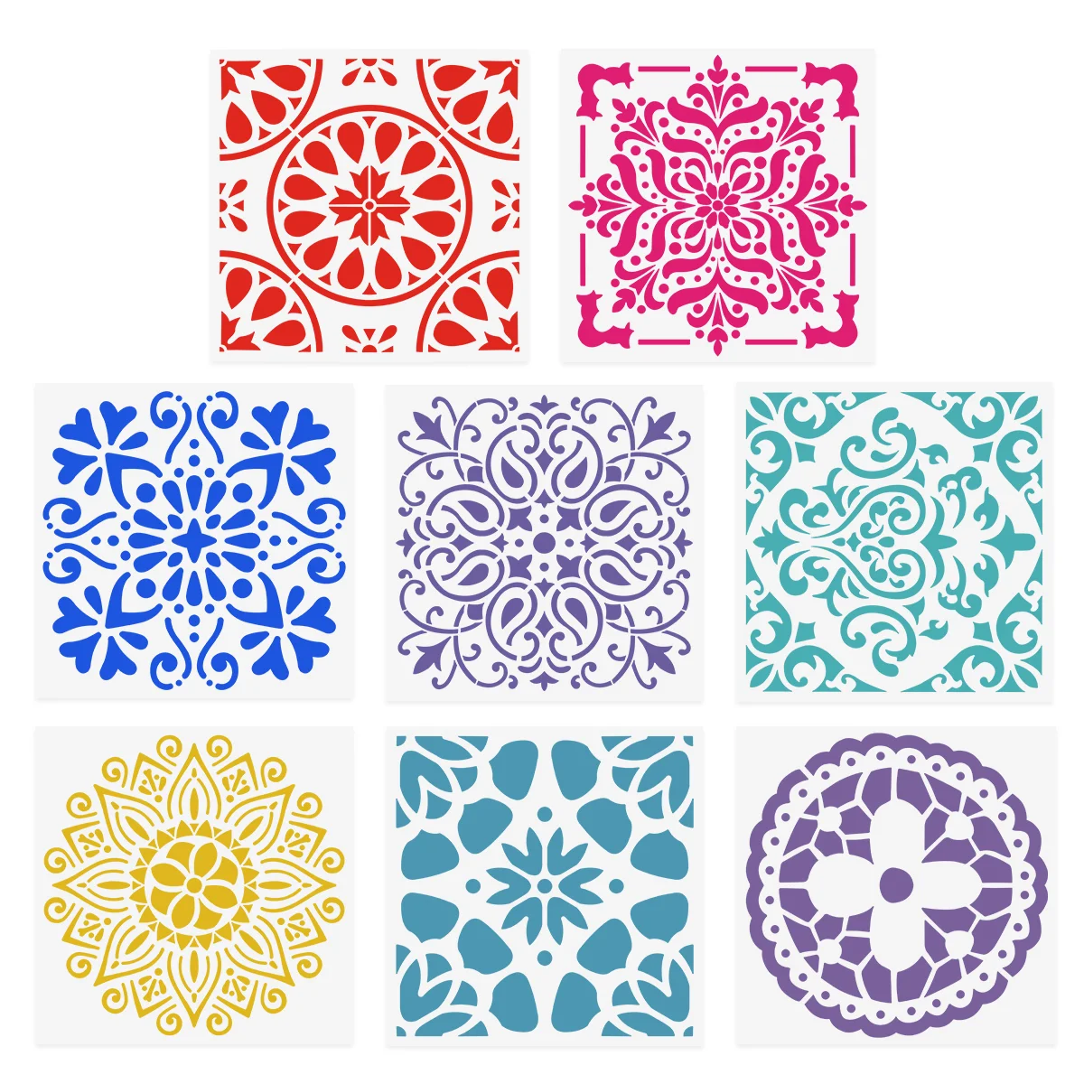 

SUPVOX 8pcs Premium Reusable Stencils Set Hollow out Mandala Painting Stencil Floor Wall Tile Fabric Wood Stencils