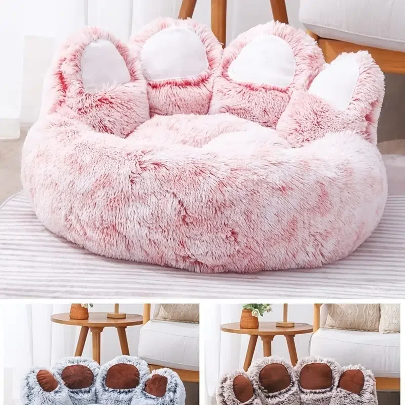 

New Pet Sofa Creative Cute Soft Bear Paw Palm Shape Long Hair Dog Cat Kennel Sleeping Beds Indoor Cushion Warm for All Seasons
