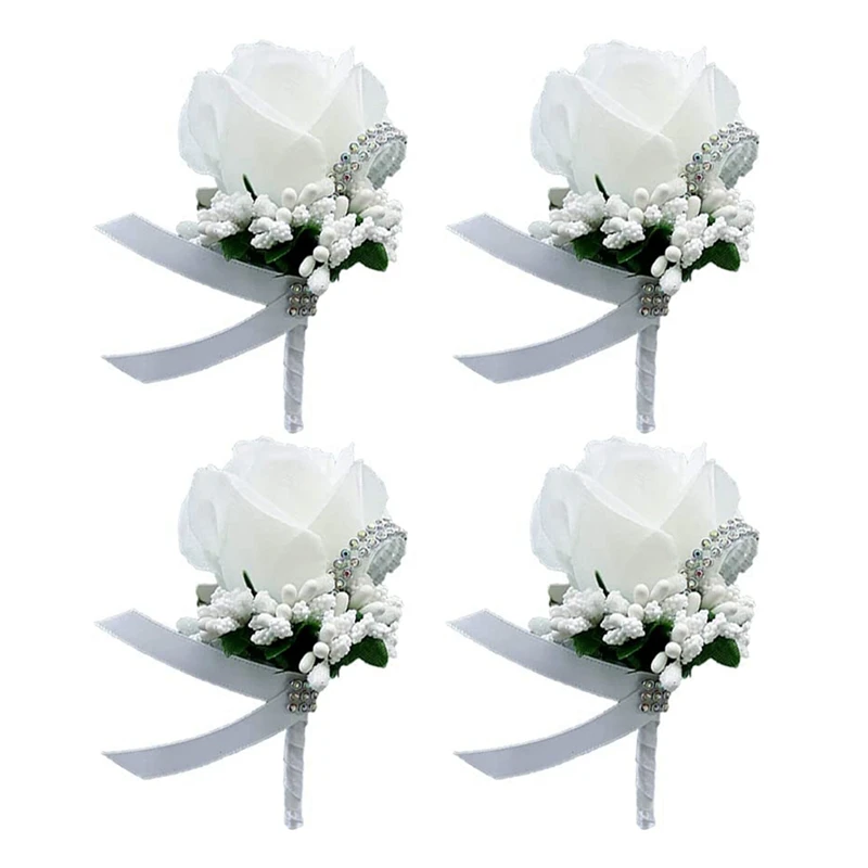

Свадебная корсажная белая роза, ручная работа, имитация Мори ягод, свадебная корсажная Роза, 4 шт.
