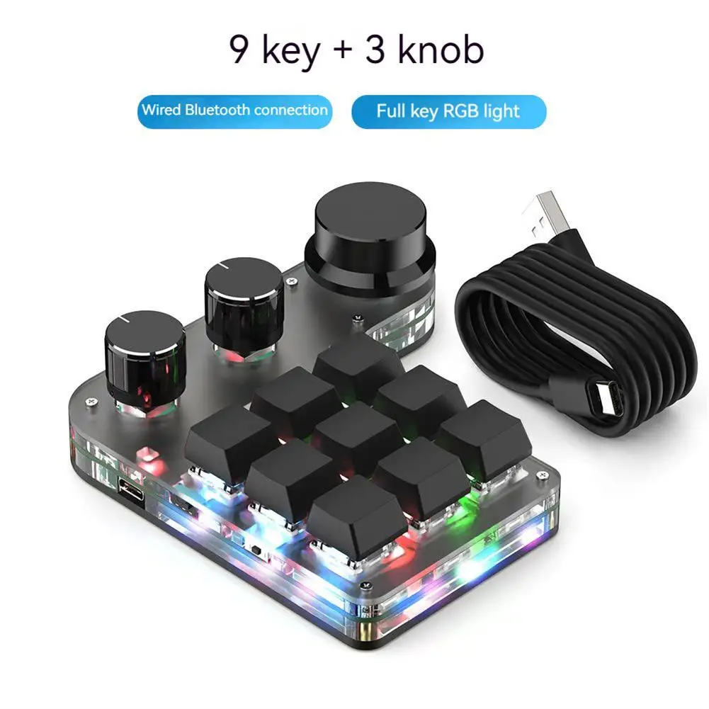 

USB Custom Keyboard Volume Button Knob Programming Macro Gaming Photoshop Hotswap Keypad Mechanical Red Switch BT Keyboard 9 Key