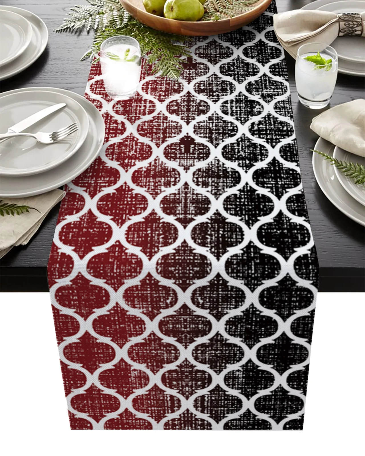 

Morocco Black Red Gradient Retro Table Runner Decoration Home Decor Dinner Table Decoration Table Runners Tassel