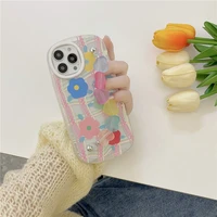 cute 3d grid pattern flower heart chain wristband soft case for iphone 11 12 13 pro max 7 8 plus xr x xs anti drop cover fundas