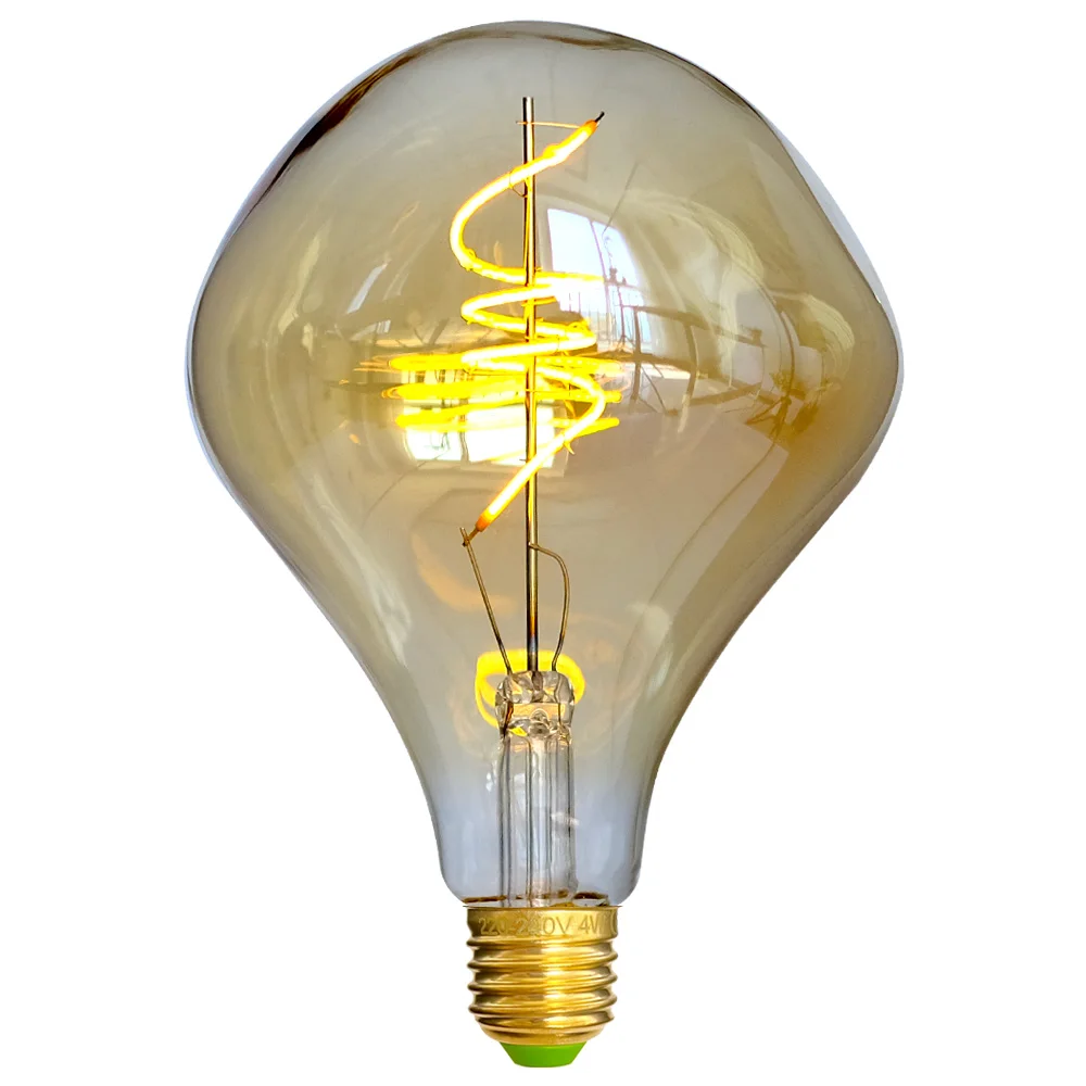Фото Светодиодная лампа TIANFAN G125 Alien Edison, 4 Вт (25 Вт Eq), теплый свет 2000 К, с регулируемой яркостью, 110 В/220 В, янтарный/дымчатый, дизайн из спиральной нити в стиле ретро №2